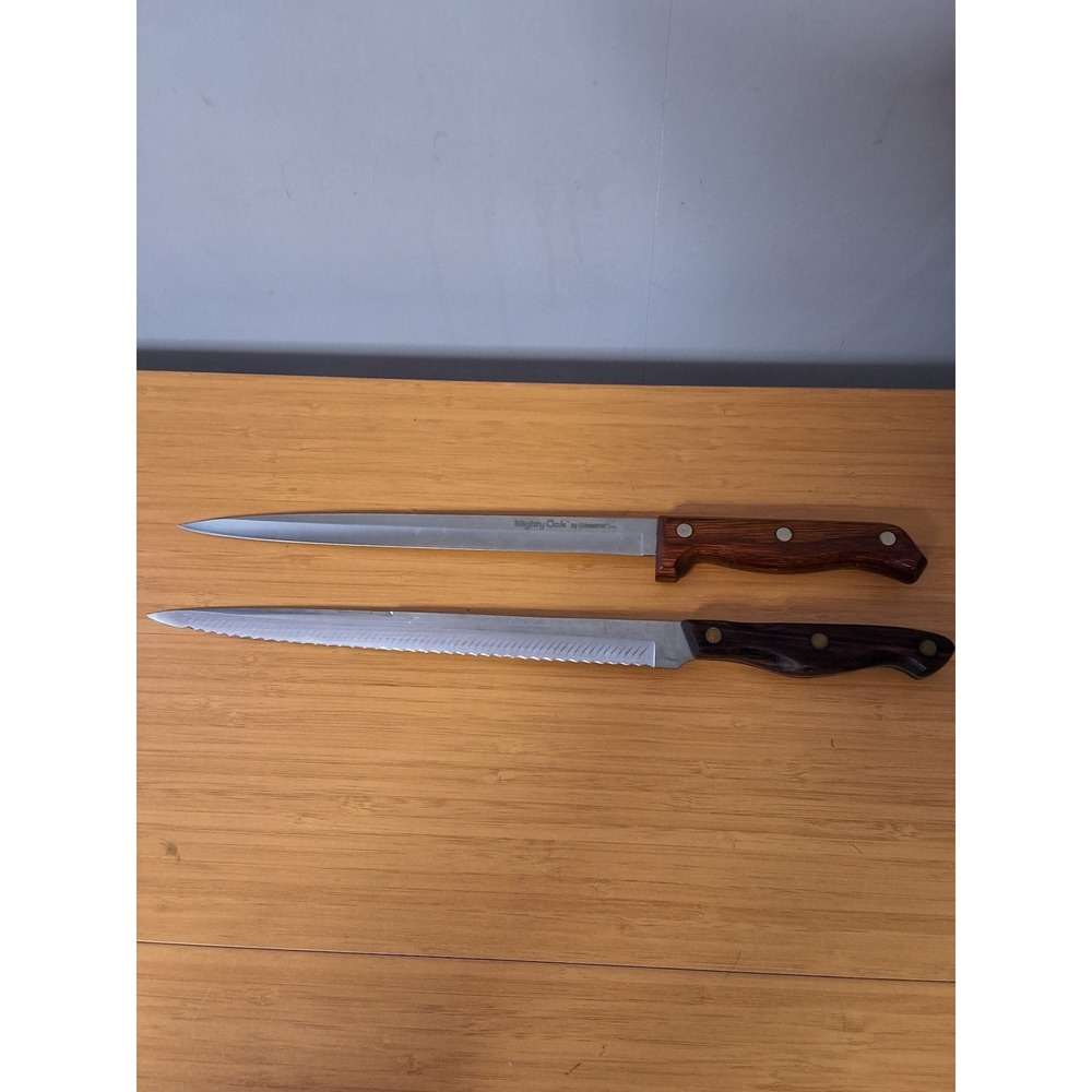 Vintage‎ Pair Of Wooden Handle Knives. Mighty Oak By Imperial & Lifetime Cutlery